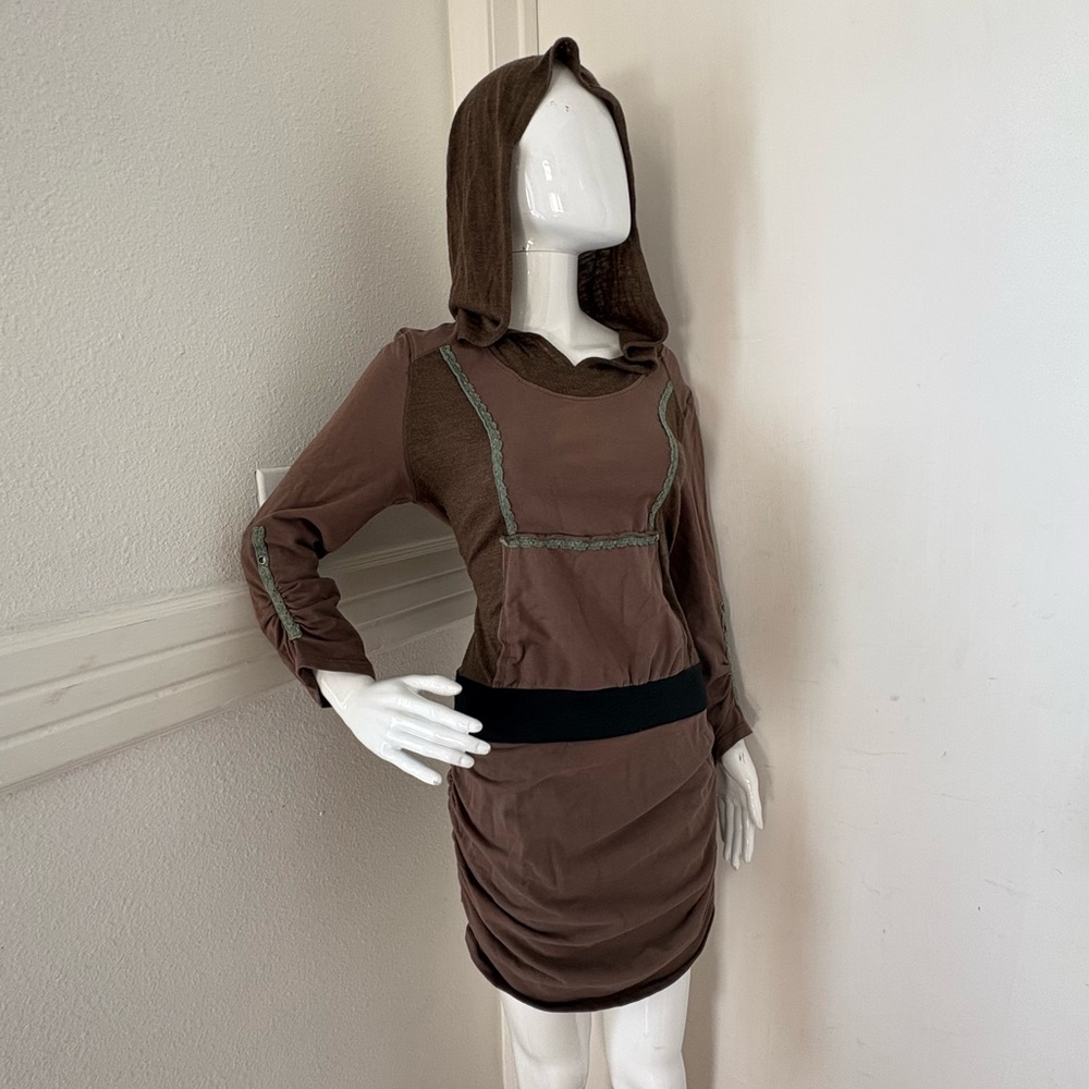 Luluvia Anthropologie Cotton stretch Hoodie Dress long sleeve zipper skirt